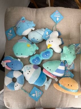 Cute Blue & Mint Sea Creature Plush Keychains